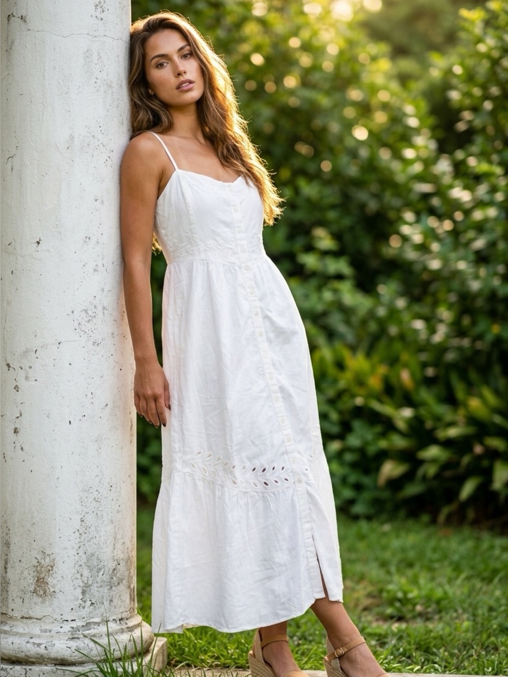 The Z Supply White Citadelle Embroidered Linen Maxi Dress - Picture 2 of 11